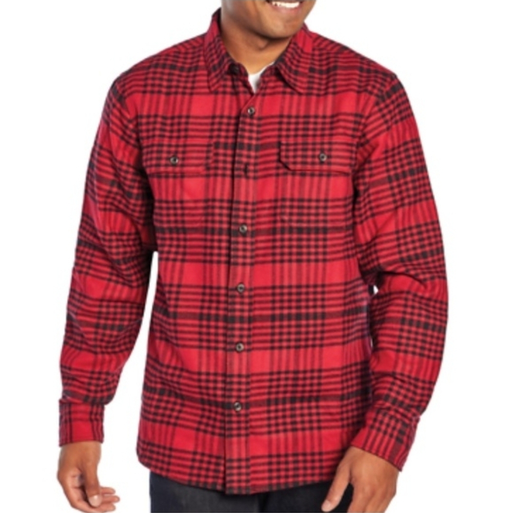 Woolrich Men's Brawny Flannel Shirt Red Grid Plaid